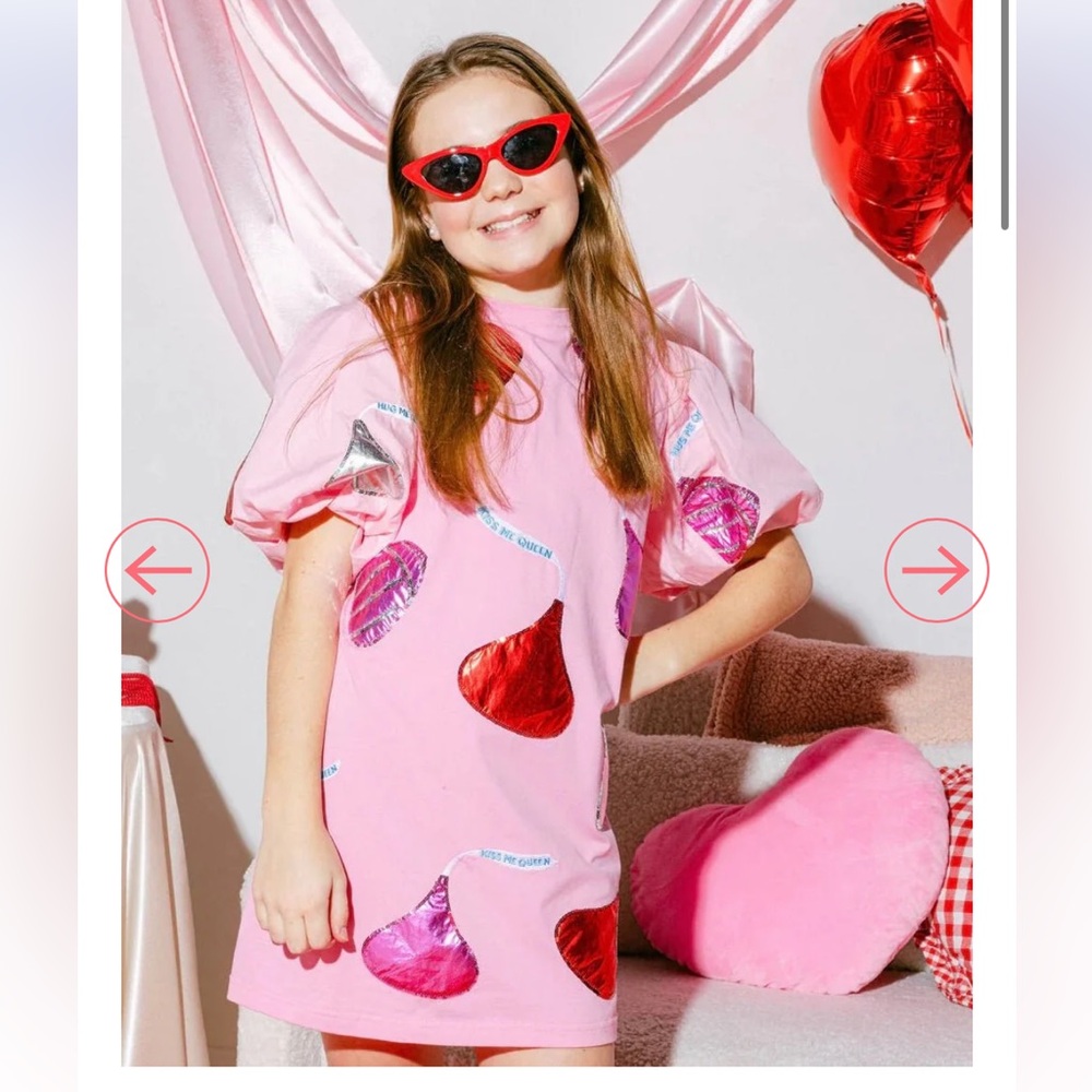 Queen Of Sparkles Kids Pink Kiss Me Queen Poof Sleeve Dress - Picture 11 of 11